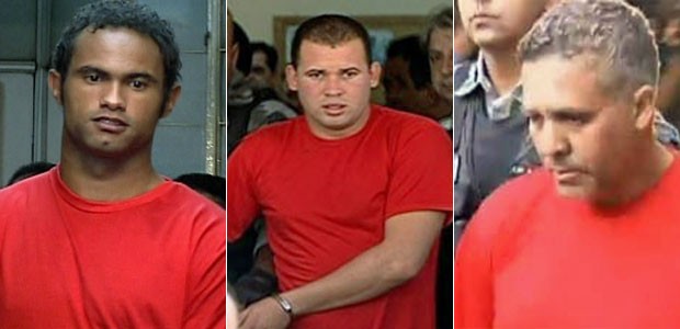 Bruno, Macarrão e Bola começam a ser julgados pela morte de Eliza Samudio (Foto: Reprodução/TV Globo)